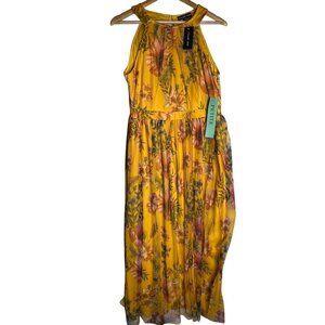 NWT Candalite Petite PXL Floral Yellow Halter Maxi Polyester Spring Summer Dress